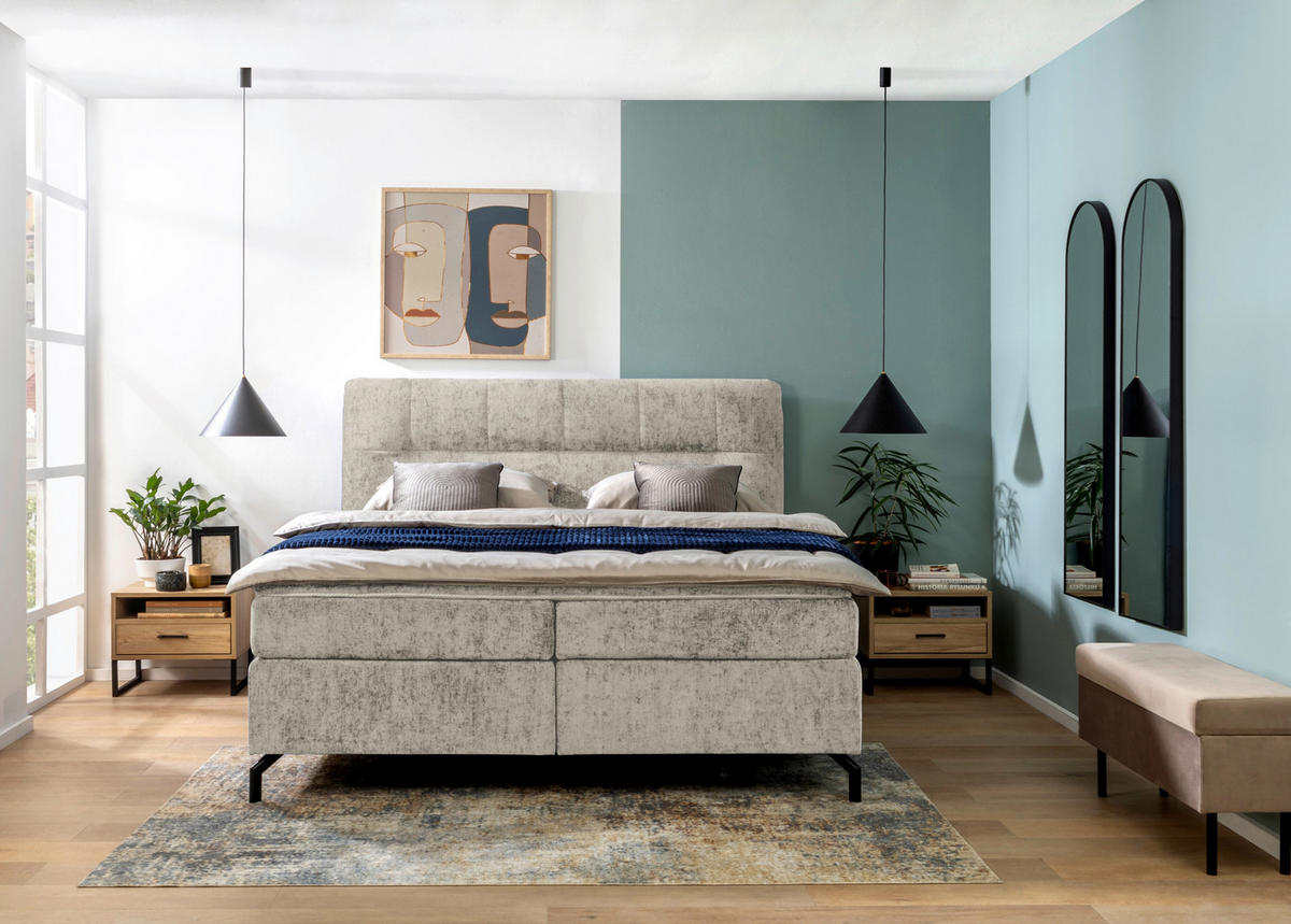 BOXSPRINGBETT 160/200 cm  in Hellgrau  - Hellgrau/Schwarz, Design, Textil/Metall (160/200cm) - Esposa