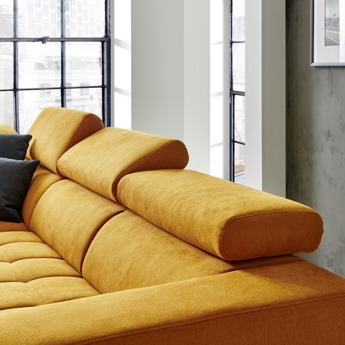 ECKSOFA in Mikrofaser Gelb  - Gelb/Schwarz, Design, Textil/Metall (301/207cm) - Xora