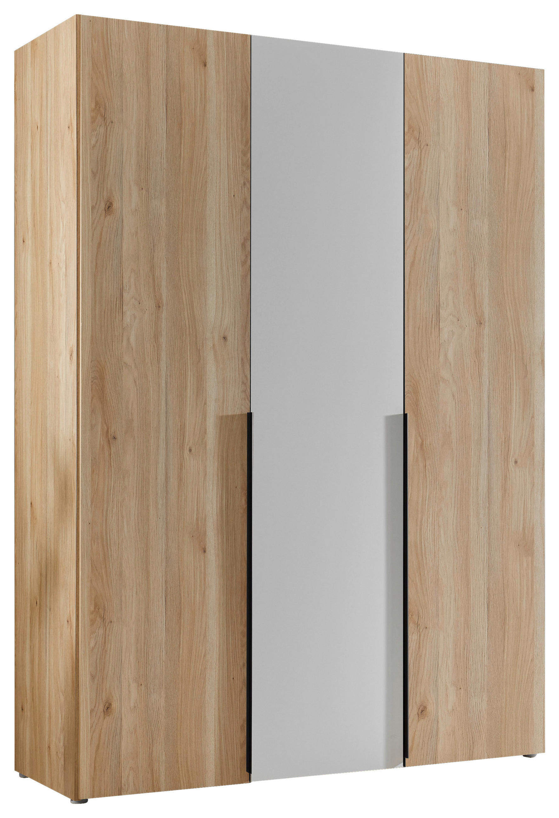 KLEIDERSCHRANK 150/210/53 cm,  in Weiß, Eichefarben, 3-türig  - Eichefarben/Schwarz, KONVENTIONELL, Holzwerkstoff/Kunststoff (150/210/53cm) - Boxxx