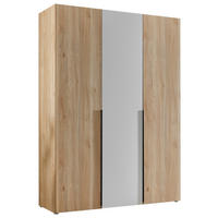 KLEIDERSCHRANK 150/210/53 cm,  in Weiß, Eichefarben, 3-türig  - Eichefarben/Schwarz, KONVENTIONELL, Holzwerkstoff/Kunststoff (150/210/53cm) - Boxxx