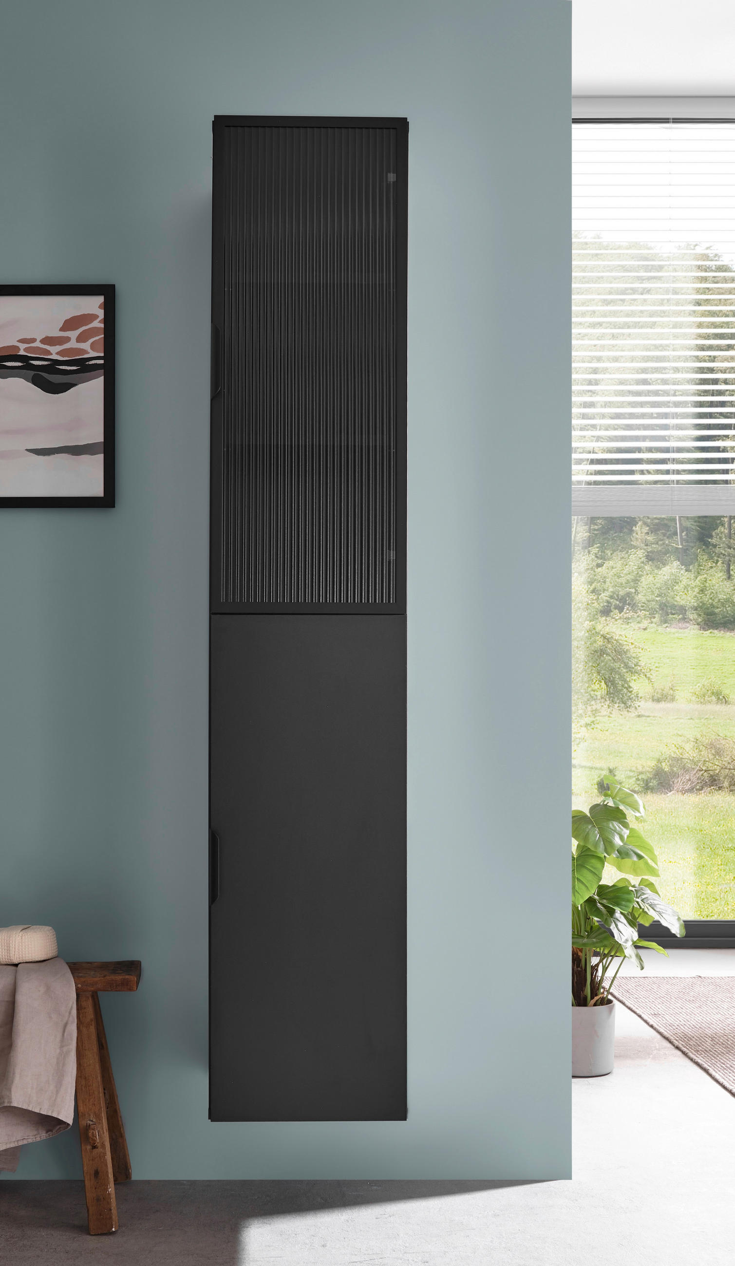 HOCHSCHRANK 33/170/35 cm  - Schwarz, KONVENTIONELL, Glas/Holzwerkstoff (33/170/35cm) - home24