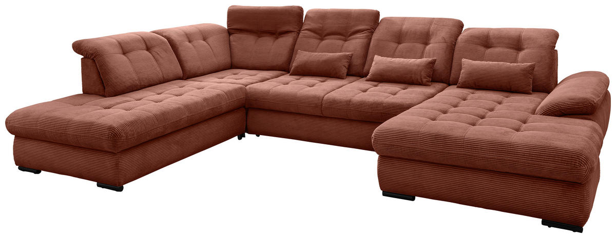 WOHNLANDSCHAFT in Cord Koralle  - Koralle/Schwarz, Modern, Textil/Metall (252/387/184cm) - Livetastic