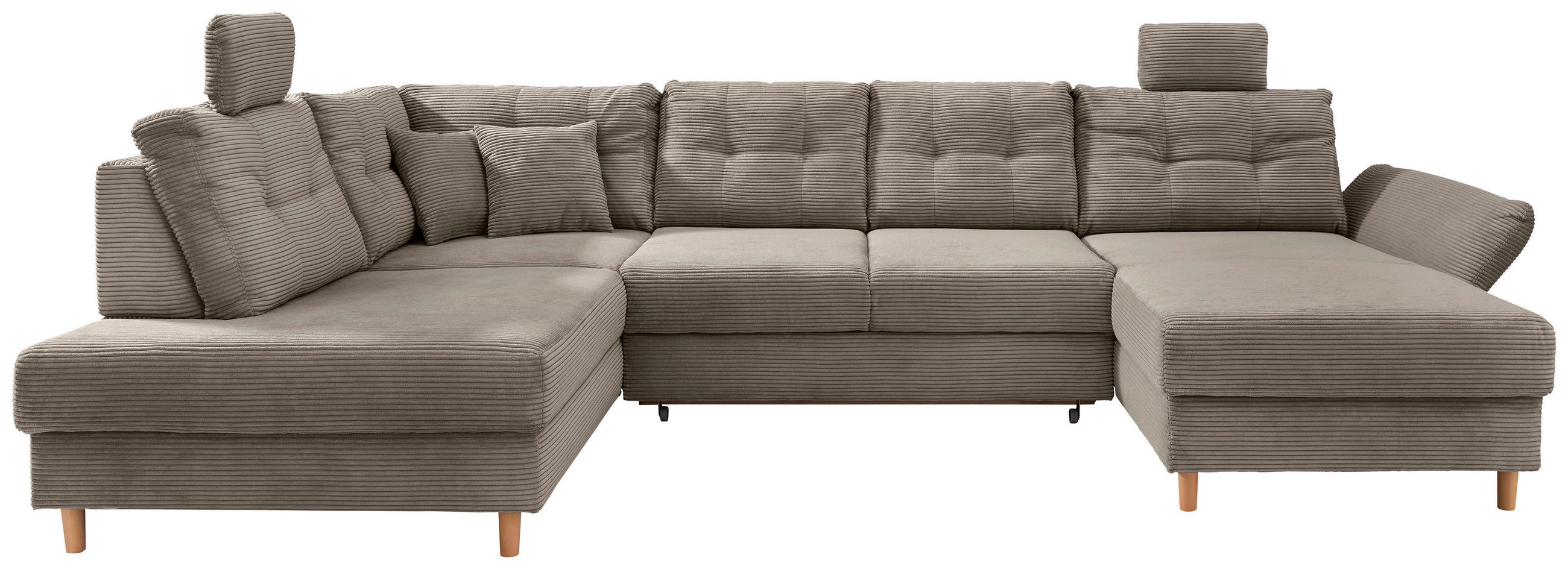 WOHNLANDSCHAFT Graubraun Cord  - Graubraun/Naturfarben, MODERN, Holz/Textil (206/338-352/176cm) - Livetastic