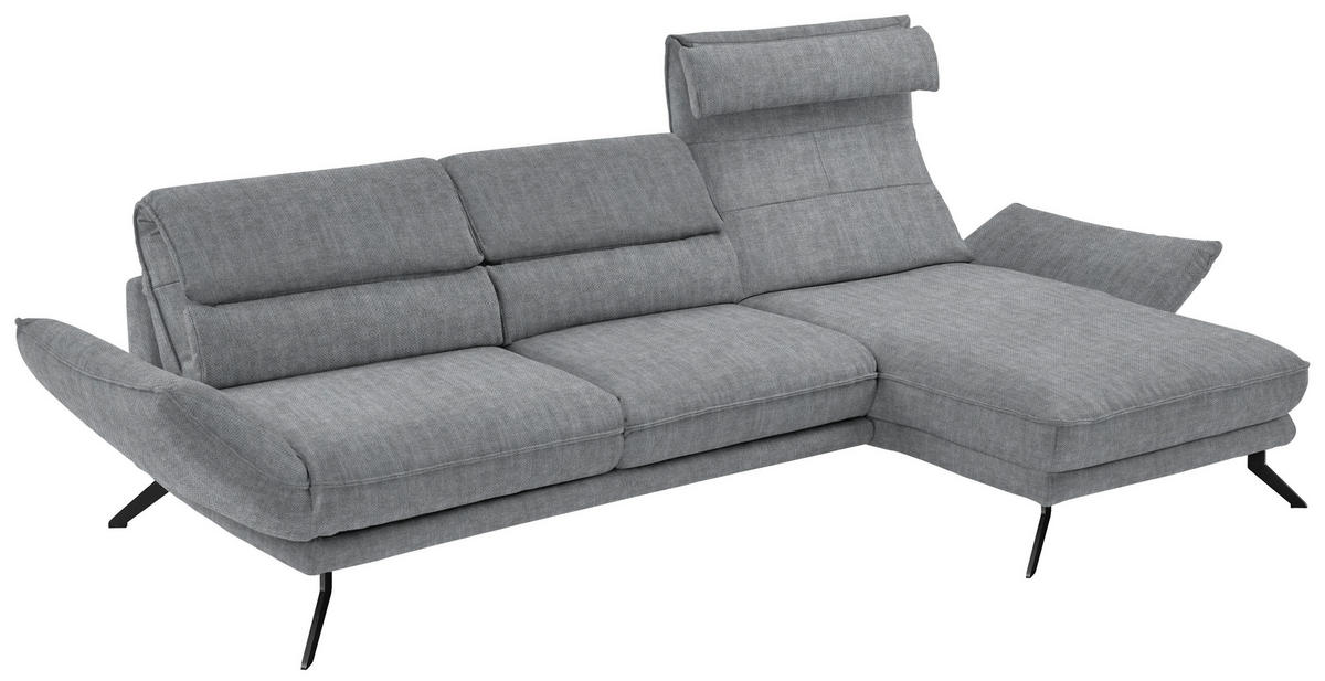 ECKSOFA in Velours Silberfarben  - Silberfarben/Schwarz, Design, Textil/Metall (283/153cm) - Valdera