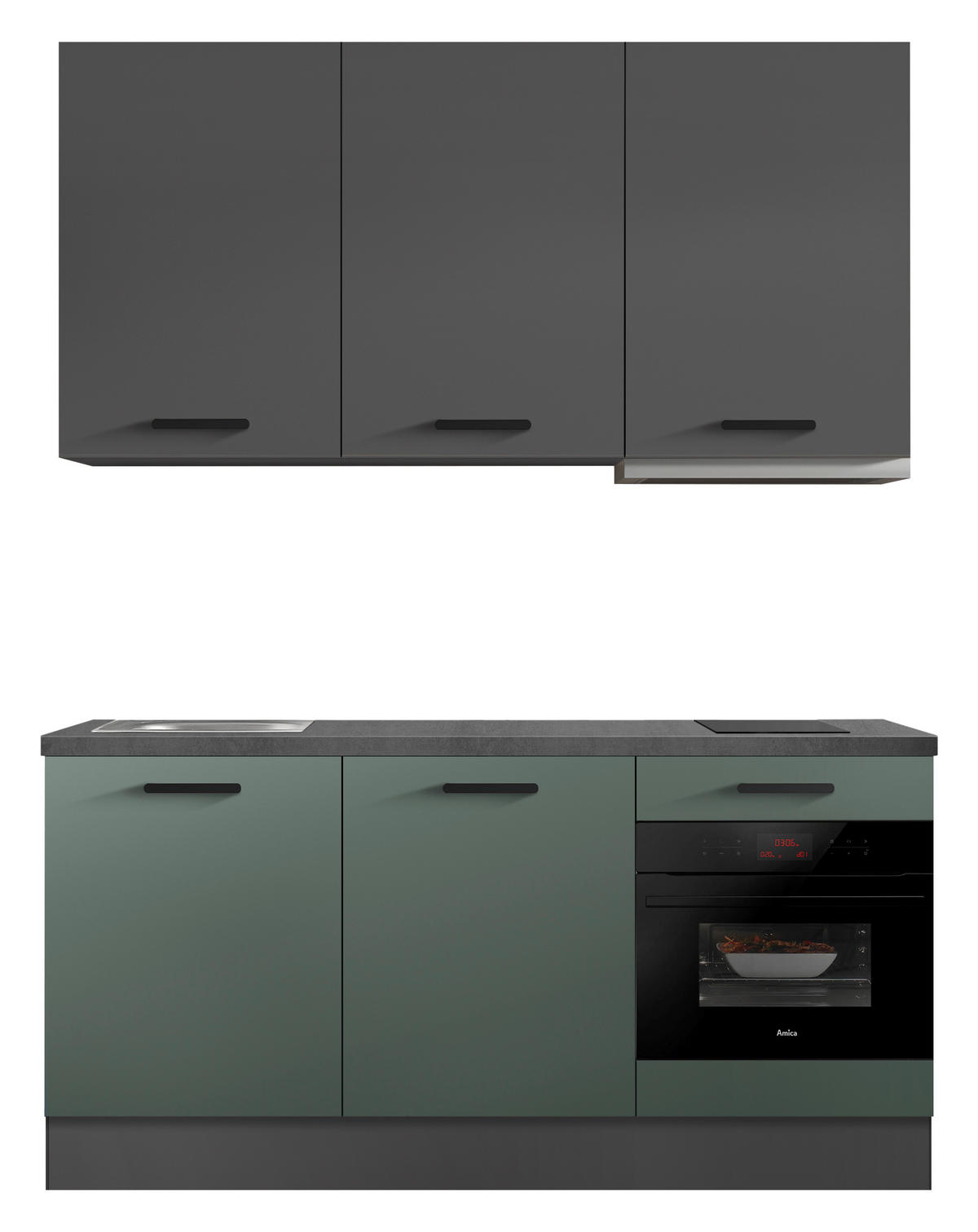 KÜCHENBLOCK 180 cm   in Graphitfarben, Dunkelgrün  - Dunkelgrün/Schieferfarben, Basics, Holzwerkstoff/Metall (180cm) - Impuls