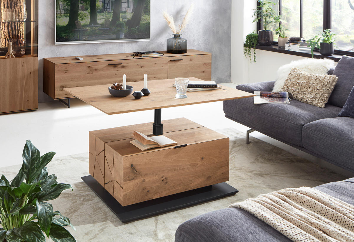 COUCHTISCH in Holz 105/75/47-62 cm  - Eichefarben/Anthrazit, Design, Leder/Holz (105/75/47-62cm) - Valnatura