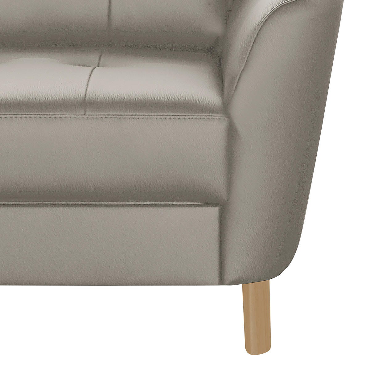 ECKSOFA in Lederlook Echtleder Platinfarben  - Platinfarben/Buchefarben, Design, Leder/Holz (190/236cm) - Livetastic