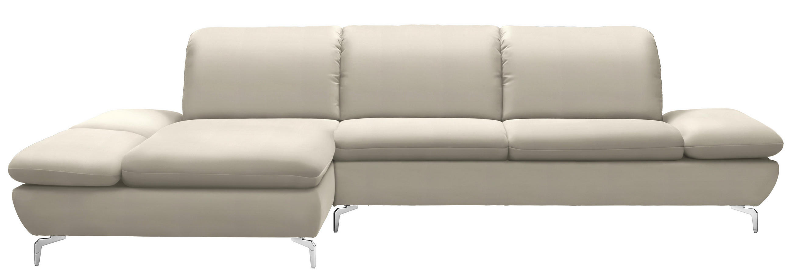 ECKSOFA in Echtleder Hellgrau  - Silberfarben/Hellgrau, Design, Leder/Metall (200/315cm) - Chilliano