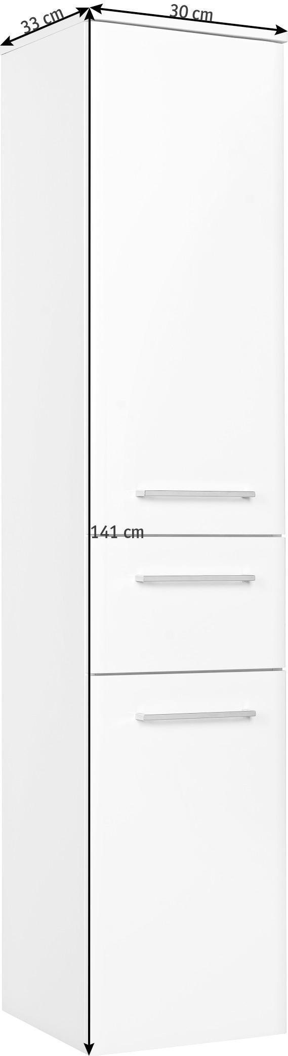 MIDISCHRANK 30/141/33 cm  - Weiss Hochglanz/Chromfarben, Konventionell, Glas/Holzwerkstoff (30/141/33cm) - Xora