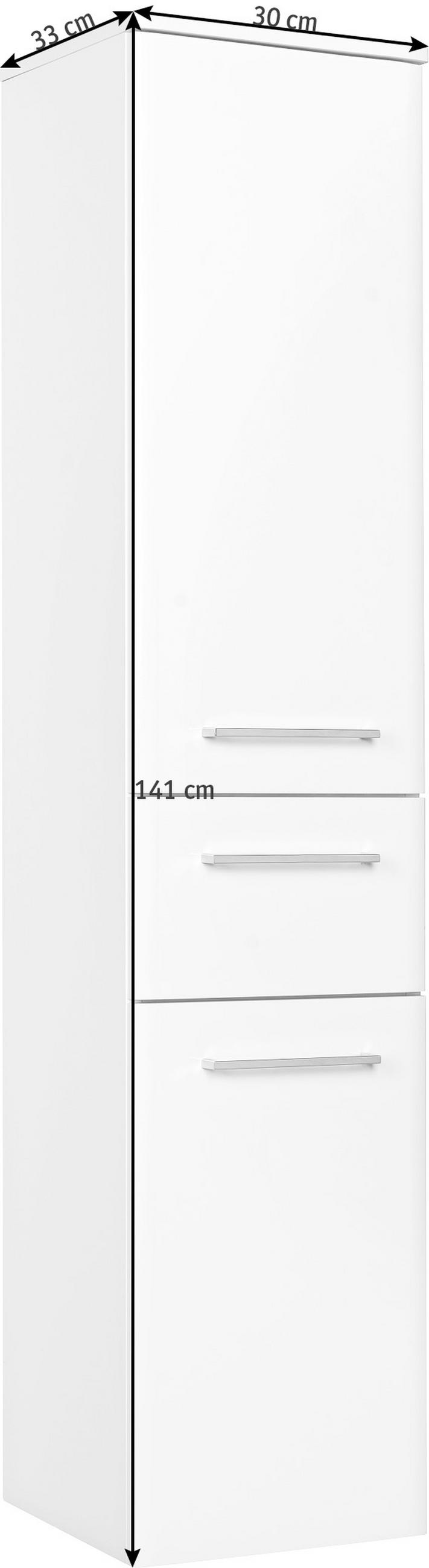 MIDISCHRANK 30/141/33 cm  - Weiss Hochglanz/Chromfarben, Konventionell, Glas/Holzwerkstoff (30/141/33cm) - Xora