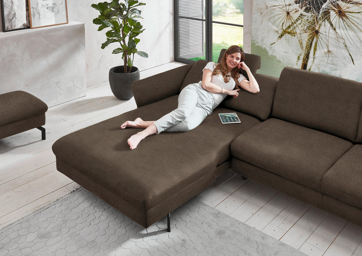 ECKSOFA in Velours Braun  - Schwarz/Braun, Design, Textil/Metall (179/306cm) - Beldomo System