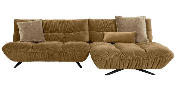 ECKSOFA Beigebraun Chenille Rücken echt, Sitztiefenverstellung  - Beigebraun/Schwarz, Design, Textil/Metall (295/178cm) - Belluti