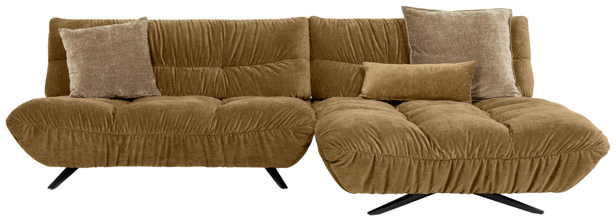 ECKSOFA Beigebraun Chenille Rücken echt, Sitztiefenverstellung  - Beigebraun/Schwarz, Design, Textil/Metall (295/178cm) - Belluti