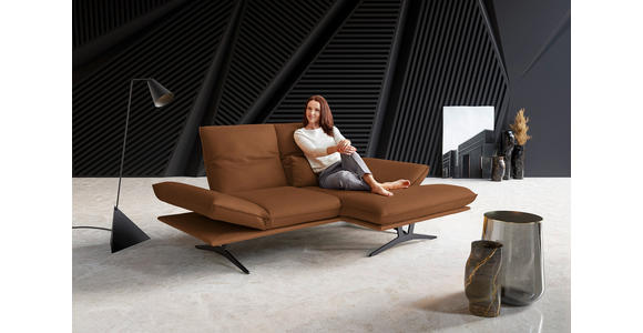 ECKSOFA in Echtleder Hellbraun 210/130 cm - Hellbraun/Schwarz, Design, Leder/Metall (210/130cm) - Dieter Knoll