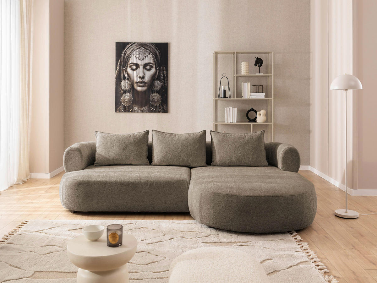 ECKSOFA in Chenille Braun  256/156 cm  - Schwarz/Braun, Design, Kunststoff/Textil (256/156cm) - Livetastic
