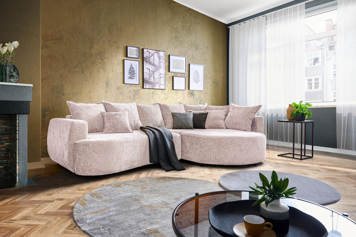 ECKSOFA in Chenille Beige  - Beige/Schwarz, Design, Kunststoff/Textil (307/194cm) - Carryhome