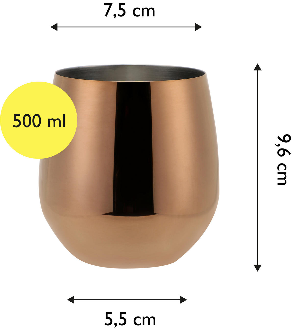 Pahar Pentru Vin 500 ml  - arămiu, Basics, metal (7,5/7,5/9,6cm) - Echtwerk