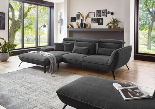 ECKSOFA Anthrazit Cord  - Anthrazit/Schwarz, Design, Textil/Metall (202/301cm) - Moderano