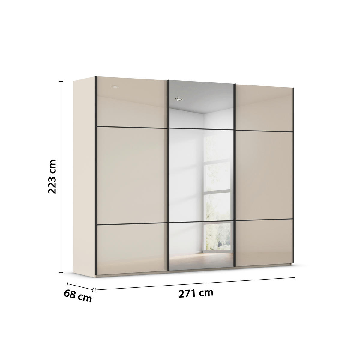 SCHWEBETÜRENSCHRANK  in Champagner  - Champagner/Schwarz, KONVENTIONELL, Glas/Holzwerkstoff (271/223/68cm) - Novel