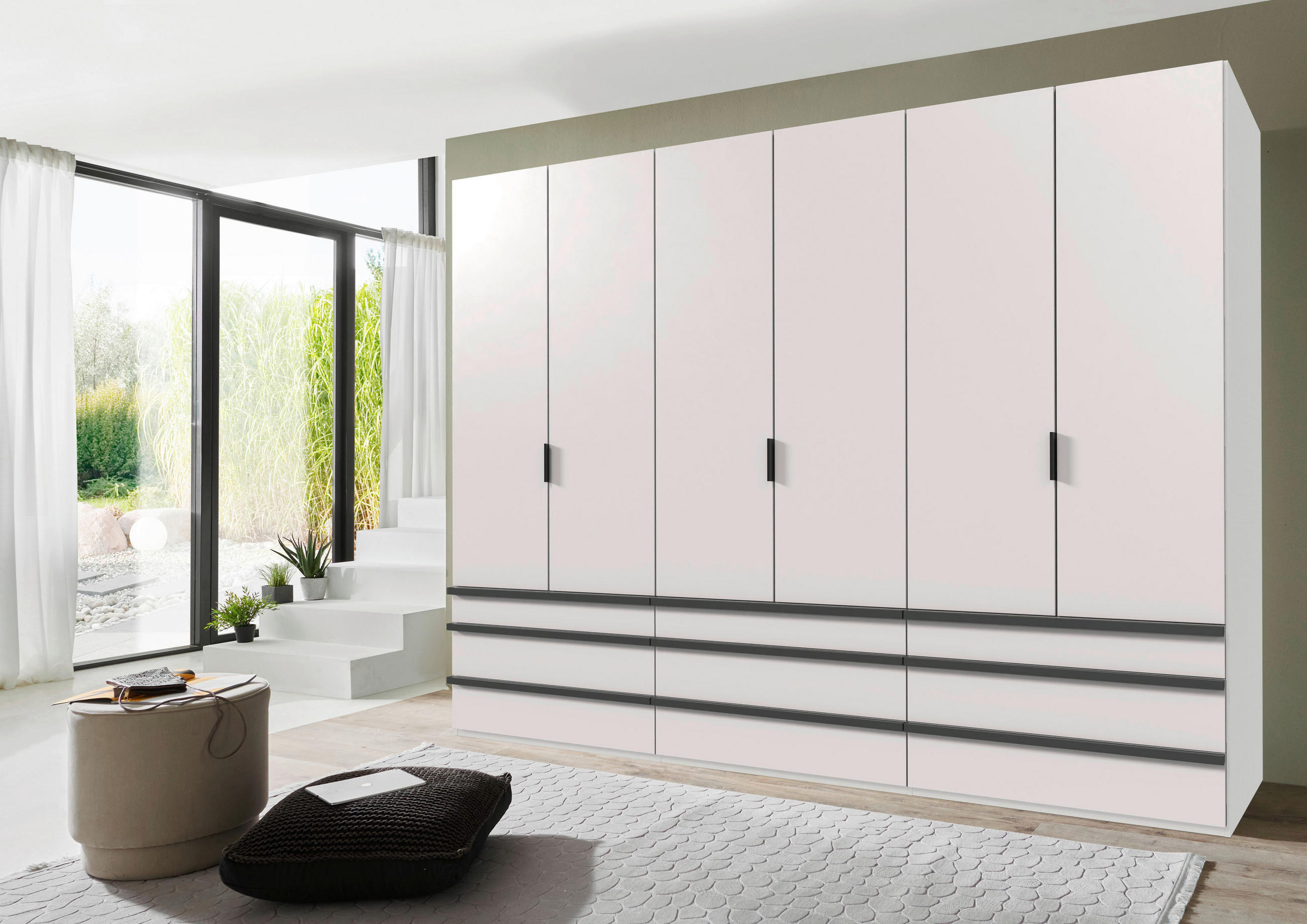 FALTTÜRENSCHRANK 300/216/58 cm 3-türig Weiß  - Schwarz/Weiß, Design, Holzwerkstoff (300/216/58cm) - Boxxx