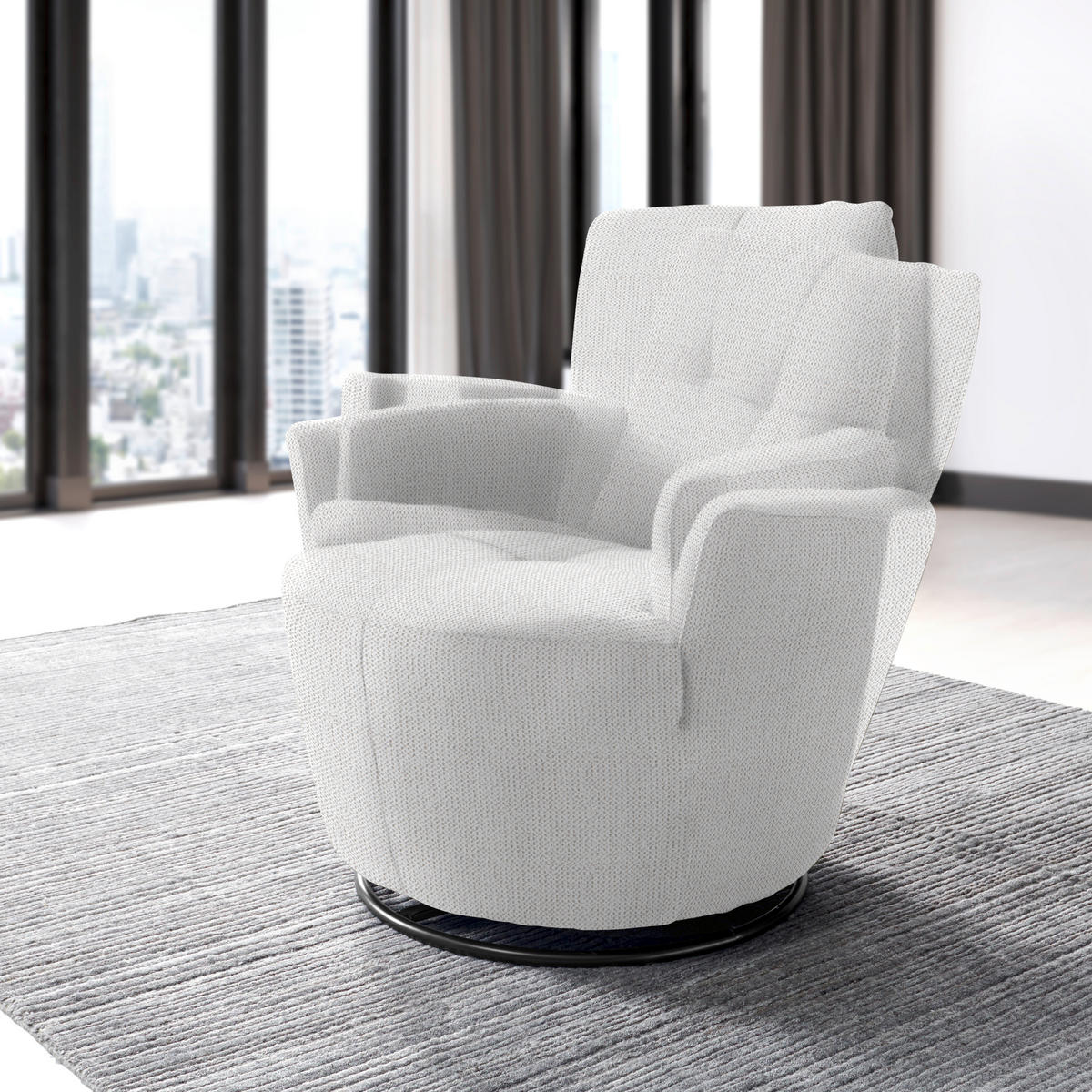 SESSEL in Chenille, Flachgewebe Grauweiss  - Schwarz/Grauweiss, Design, Textil/Metall (81/92/84cm) - Xora