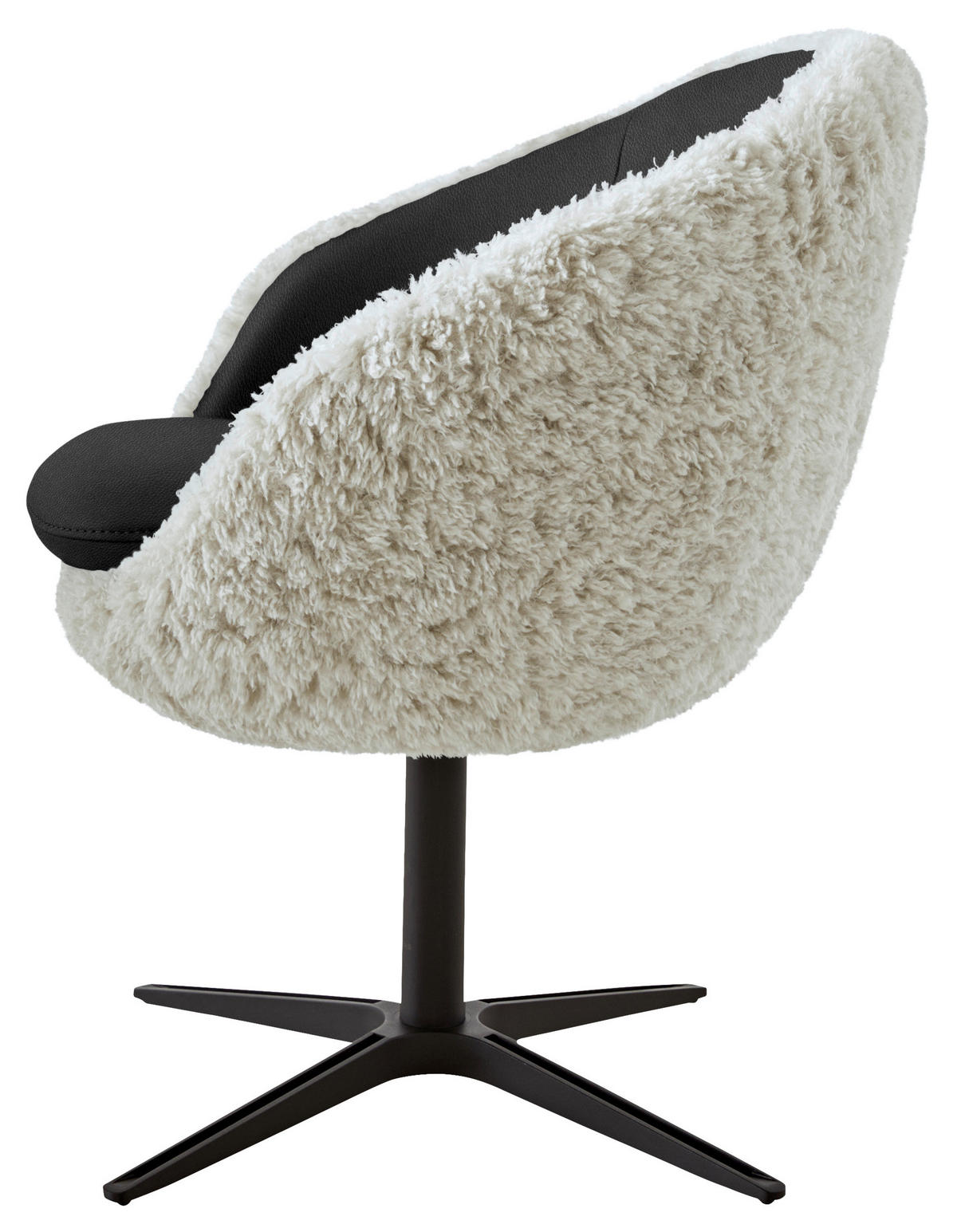 ARMLEHNSTUHL  Beinauswahl, Lederauswahl, Stoffauswahl, Sitzfläche 360° drehbar Hochflor Kombination Echtleder/Stoff  - Beige/Schwarz, Design, Leder/Textil (65/81/61cm) - Koinor