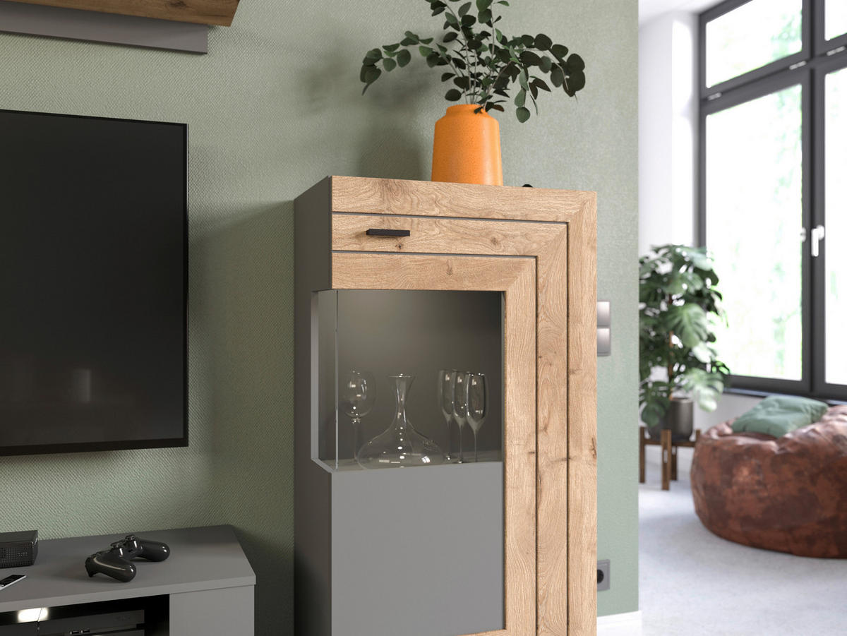 WOHNWAND 4-teilig  in  290/195/40 cm  - KONVENTIONELL, Glas/Holzwerkstoff (290/195/40cm) - MID.YOU