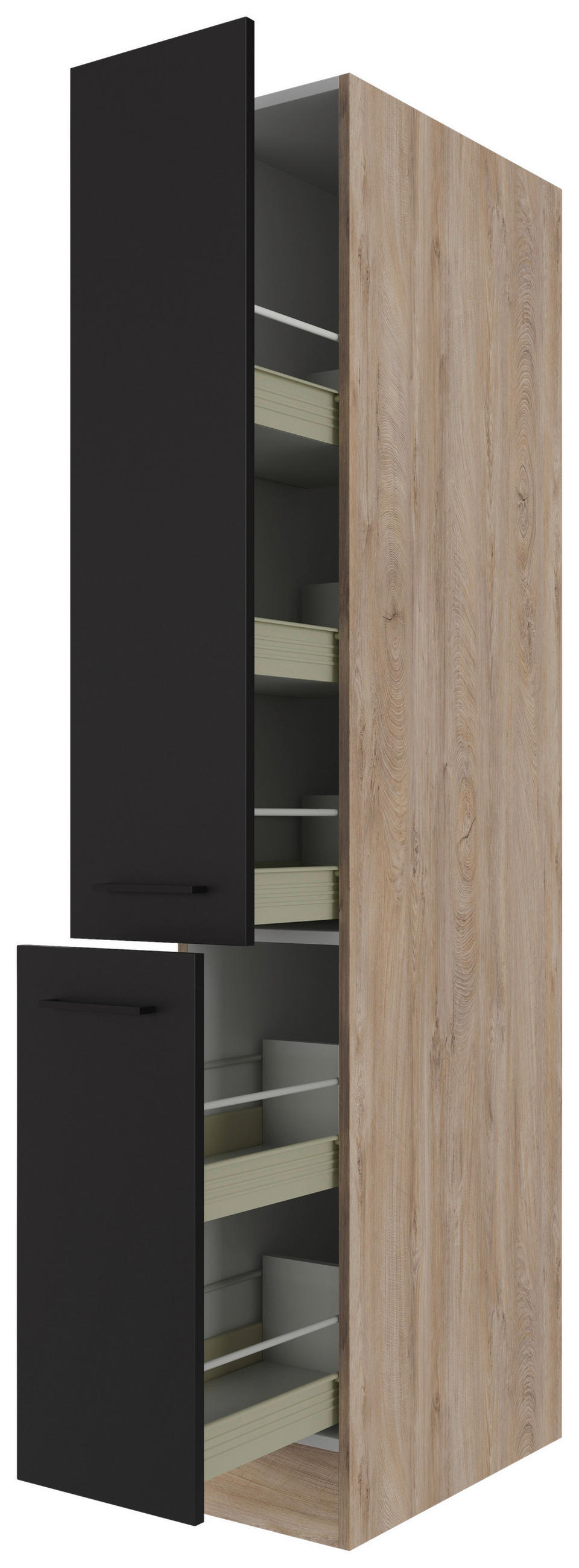 APOTHEKERSCHRANK 30/200/57 cm  in Schwarz, Eichefarben  - Eichefarben/Schwarz, KONVENTIONELL, Holzwerkstoff/Metall (30/200/57cm) - FlexWell