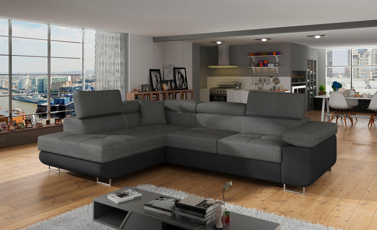 ECKSOFA  Grau, Schwarz Textilgeflecht  - Chromfarben/Schwarz, Design, Textil/Metall (203/272cm) - MID.YOU