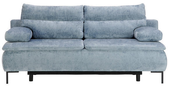 BOXSPRINGSOFA Webstoff Blau Rückenkissen, Armlehnenkissen, Bettkasten, Schlaffunktion, Rücken echt  - Blau/Schwarz, Design, Textil/Metall (202/93/100cm) - Novel