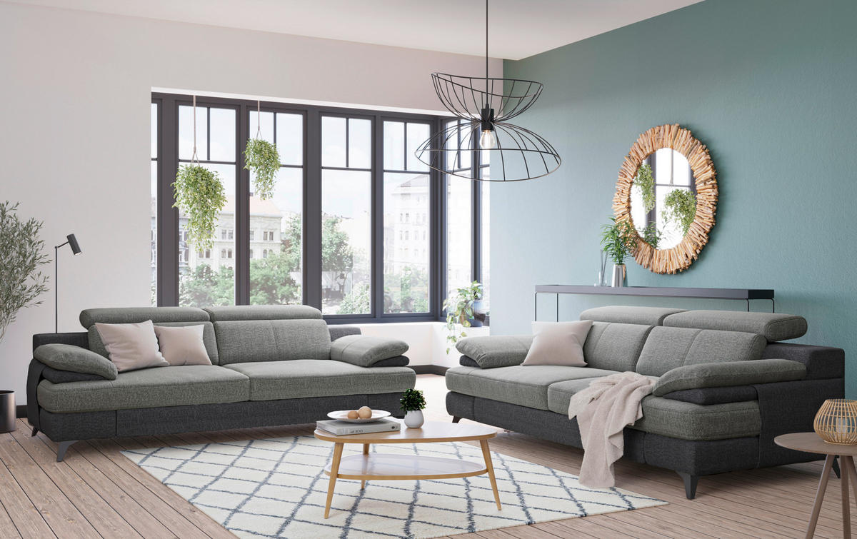2-SITZER-SOFA Chenille Hellgrau, Dunkelgrau  - Dunkelgrau/Hellgrau, Design, Textil/Metall (205/80/104cm) - Livetastic