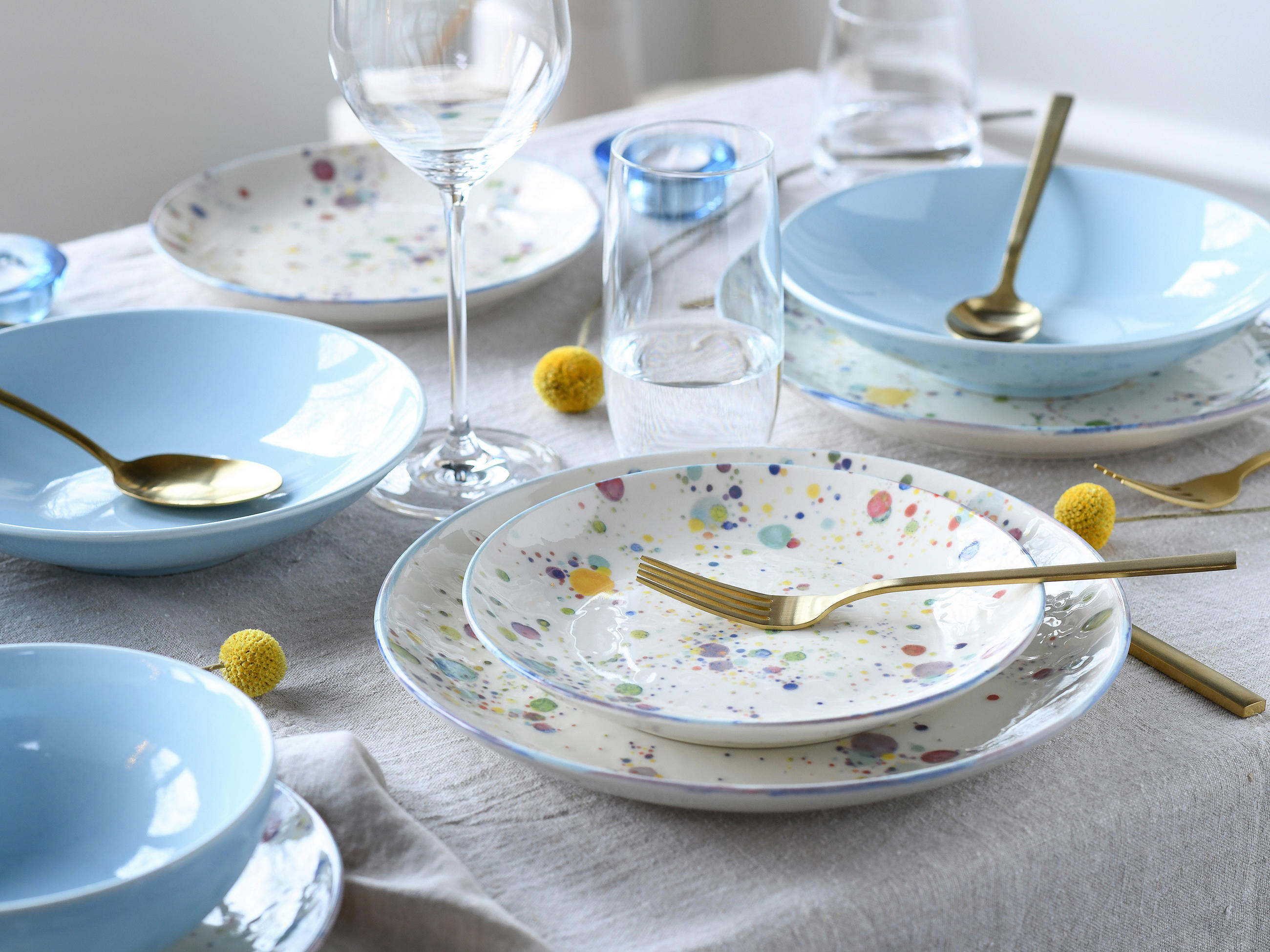 TAFELSERVICE Weiß, Hellblau 12-teilig Candy Drops  - Weiß/Hellblau, Basics, Keramik - Creatable