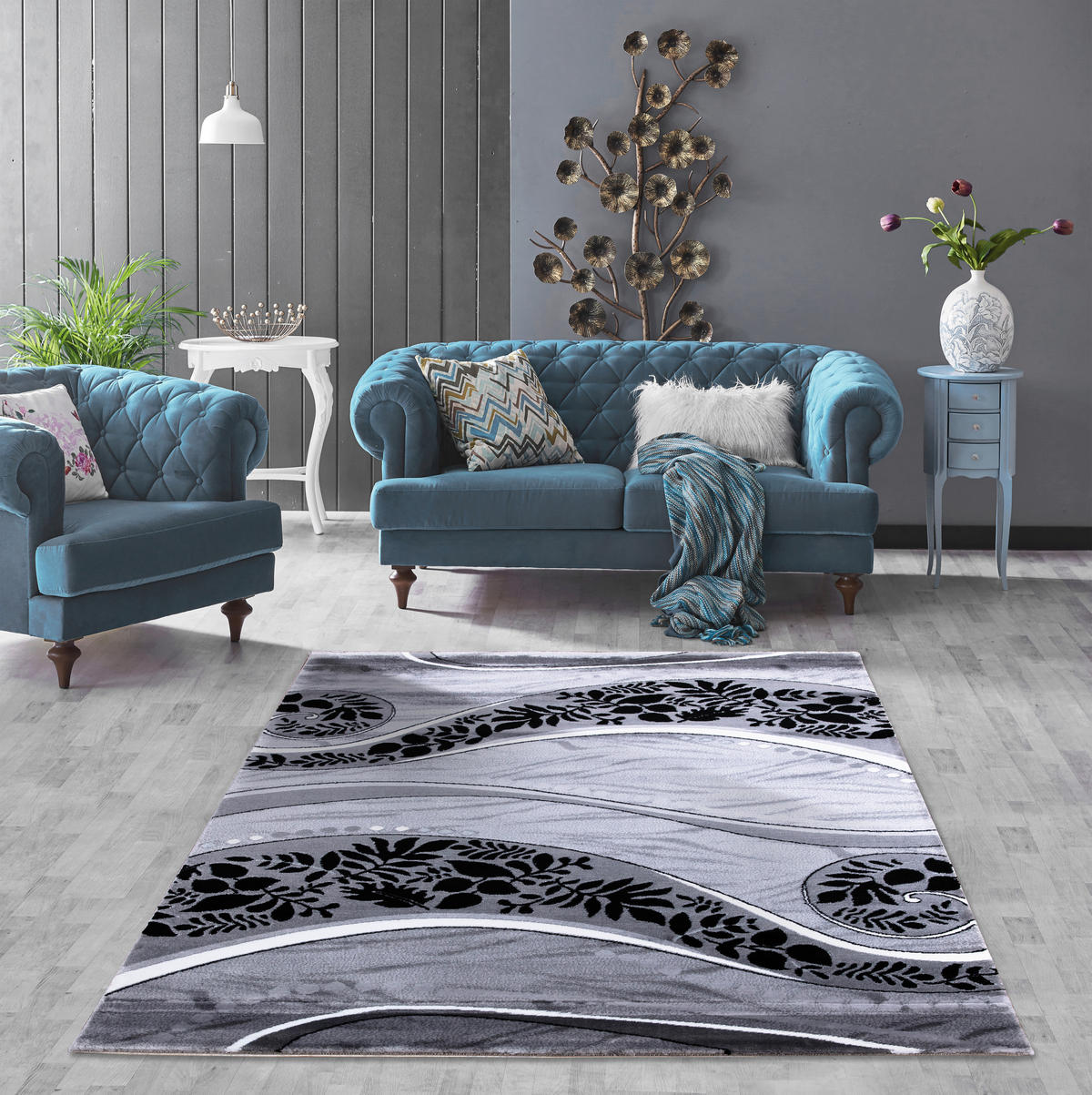 VINTAGE-TEPPICH 120/170 cm Eleysa Grau, Schwarz, Weiß  - Schwarz/Weiß, LIFESTYLE, Textil (120/170cm) - Novel