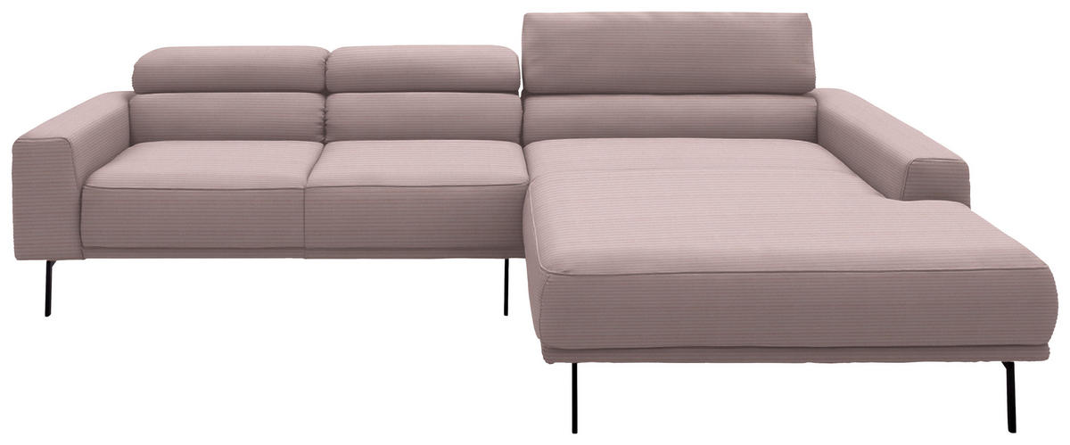 ECKSOFA Cord Rosa  - Schwarz/Rosa, Design, Textil/Metall (293/215-217cm) - Schöner Wohnen