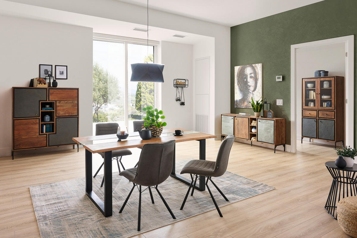VITRINE in Hartholz Akazie Grau, Braun  - Braun/Grau, MODERN, Holz/Stein (88/182/45cm) - Livetastic