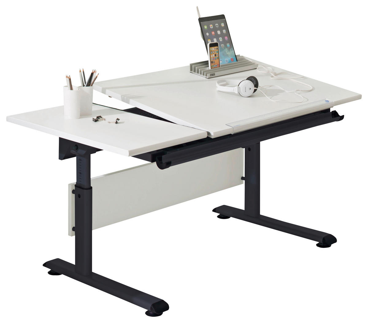 JUGENDSCHREIBTISCH 130/70/53-79 cm höhenverstellbar  - Schwarz/Weiß, KONVENTIONELL, Holzwerkstoff/Metall (130/70/53-79cm) - Paidi