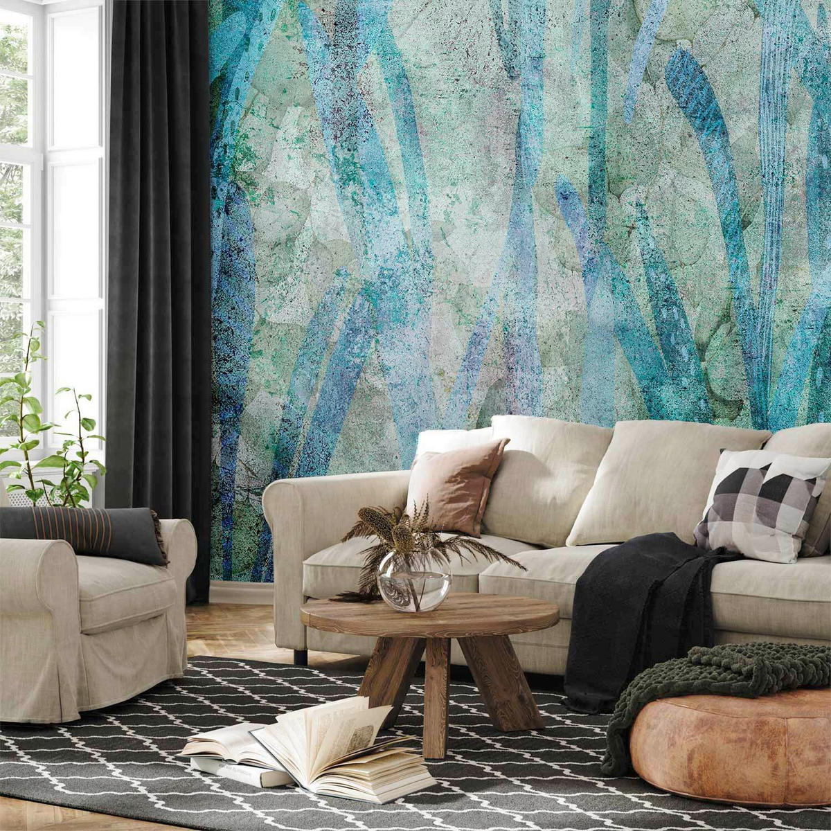 FOTOTAPETE  - Salbeigrün/Hellblau, LIFESTYLE, Textil (450/315cm) - artgeist