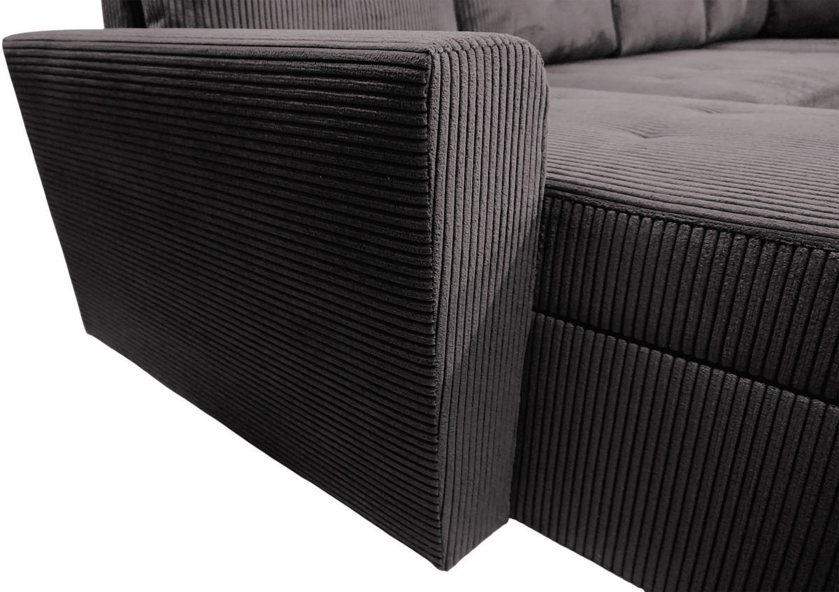 WOHNLANDSCHAFT TERMOLI Graubraun Cord  - Graubraun/Schwarz, Design, Kunststoff/Textil (155/297/212cm) - MID.YOU