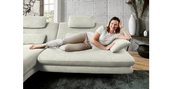 ECKSOFA in Velours Ecru 184/284 cm - Ecru/Schwarz, Design, Textil/Metall (184/284cm) - Dieter Knoll