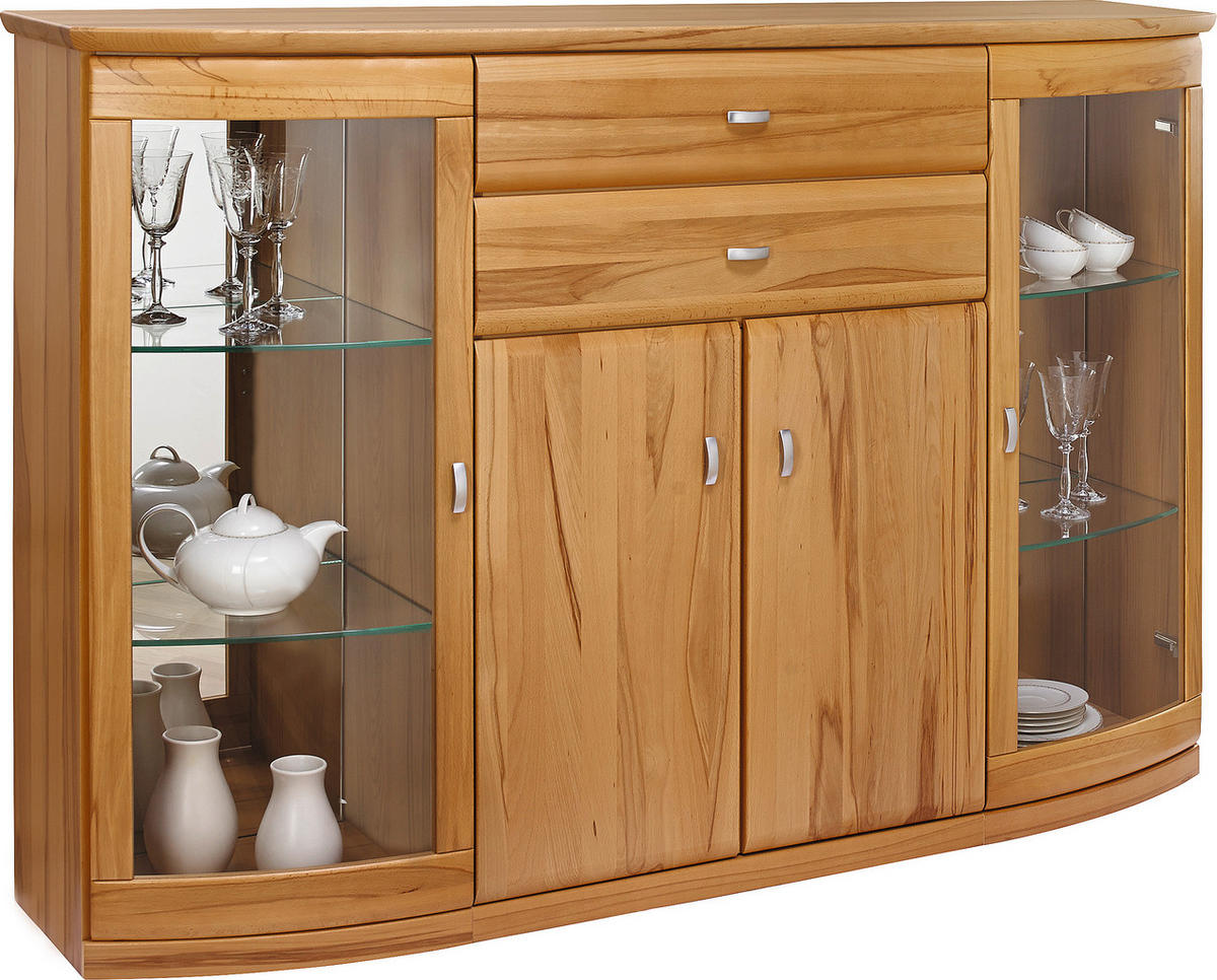 HIGHBOARD Buchefarben  165/113,1/40,1 cm  - Buchefarben/Alufarben, KONVENTIONELL, Glas/Holz (165/113,1/40,1cm) - Invivus