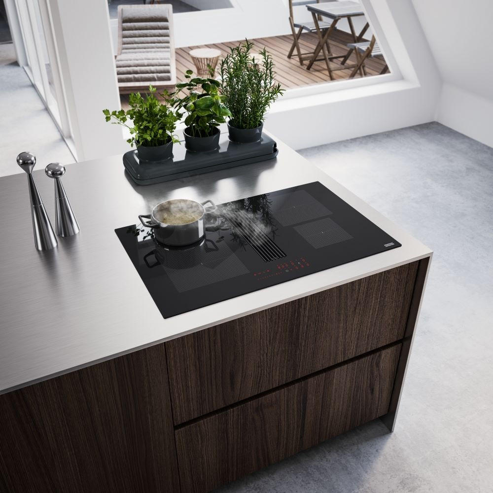KOCHFELD-DUNSTABZUG-KOMBI 3400705228  - Schwarz Hochglanz, Basics, Glas/Metall (83/23/52cm) - Franke
