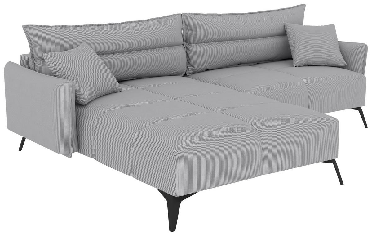 ECKSOFA in Cord Hellgrau  180/253 cm  - Hellgrau/Schwarz, KONVENTIONELL, Textil/Metall (180/253cm) - Carryhome