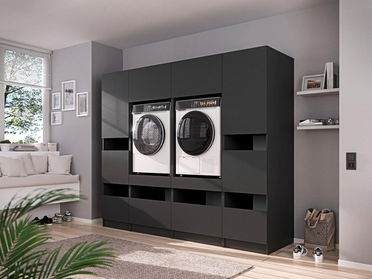 WASCHMASCHINENSCHRANK 68/200/68 cm  in Anthrazit  - Anthrazit/Schwarz, Design, Holzwerkstoff/Metall (68/200/68cm) - Milino