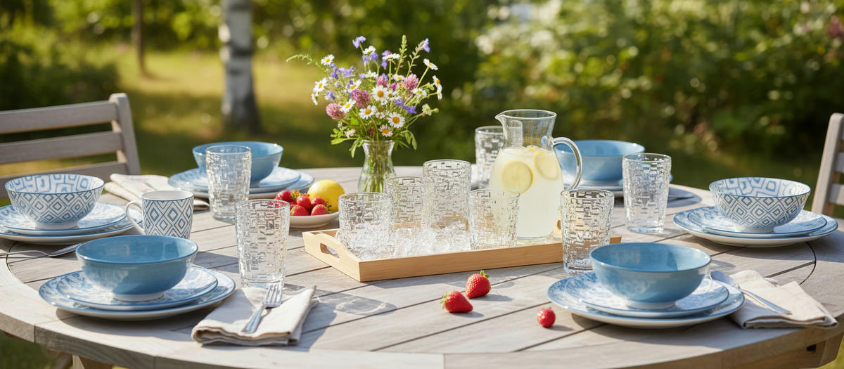 KOMPLETT SERVIS 30 delar  - vit/blå, Lifestyle, keramik - Novel