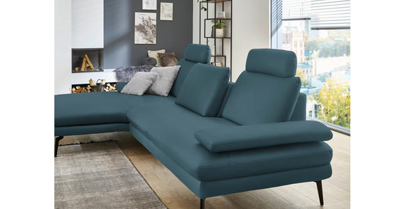 ECKSOFA in Echtleder Blau 180/310 cm - Blau/Schwarz, Design, Leder/Metall (180/310cm) - Dieter Knoll