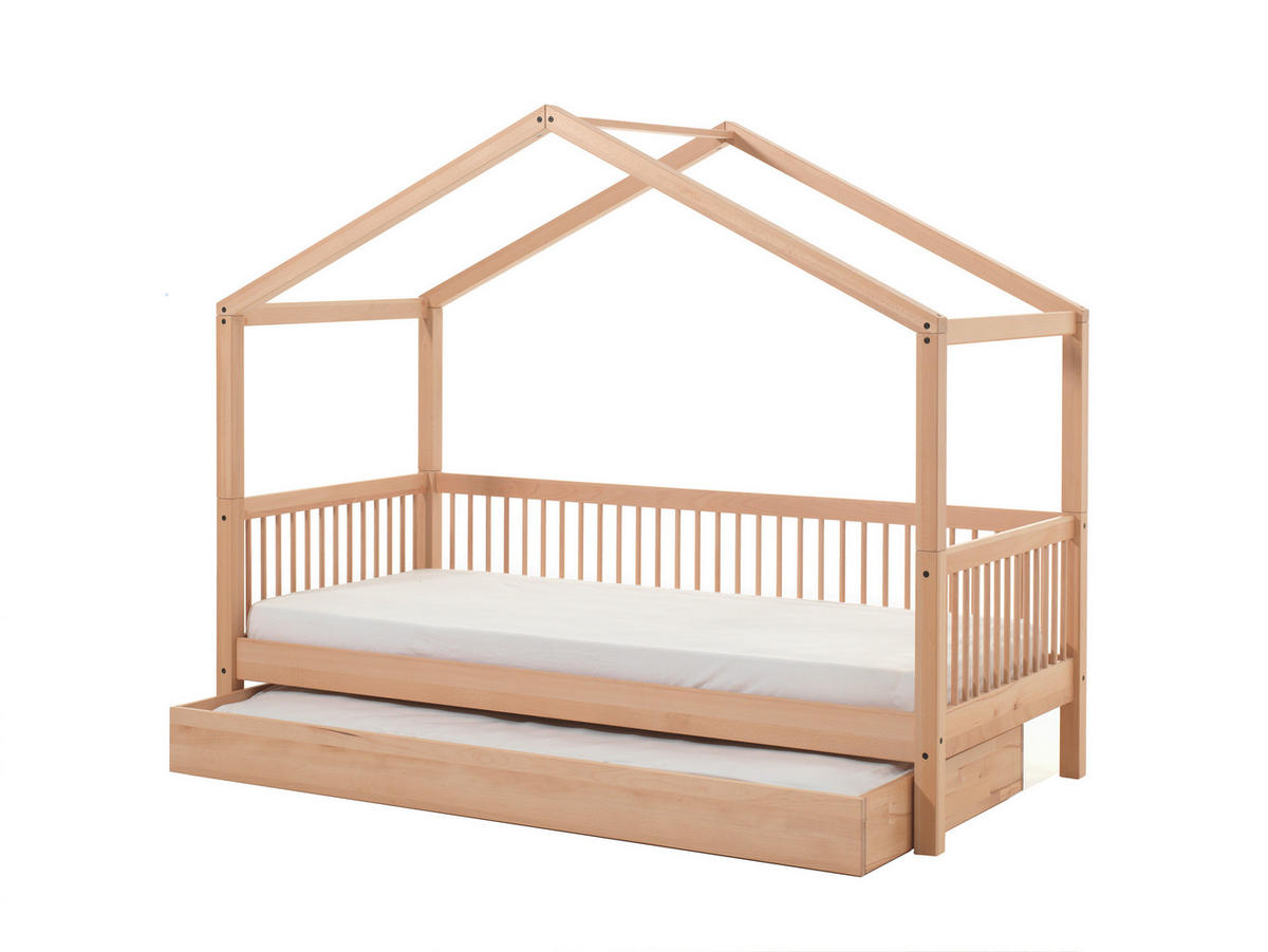HAUSBETT 90/200 cm,  in Buchefarben, Rollrost, Bettschublade  - Buchefarben/Naturfarben, MODERN, Holz (90/200cm) - Vipack