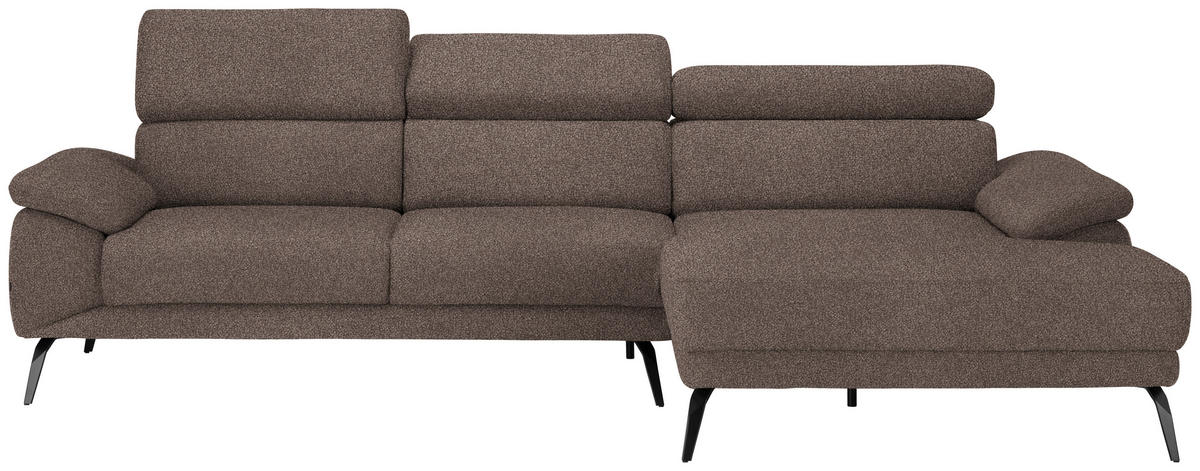 ECKSOFA Braun Velours  - Schwarz/Braun, Design, Textil/Metall (295/187cm) - Novel