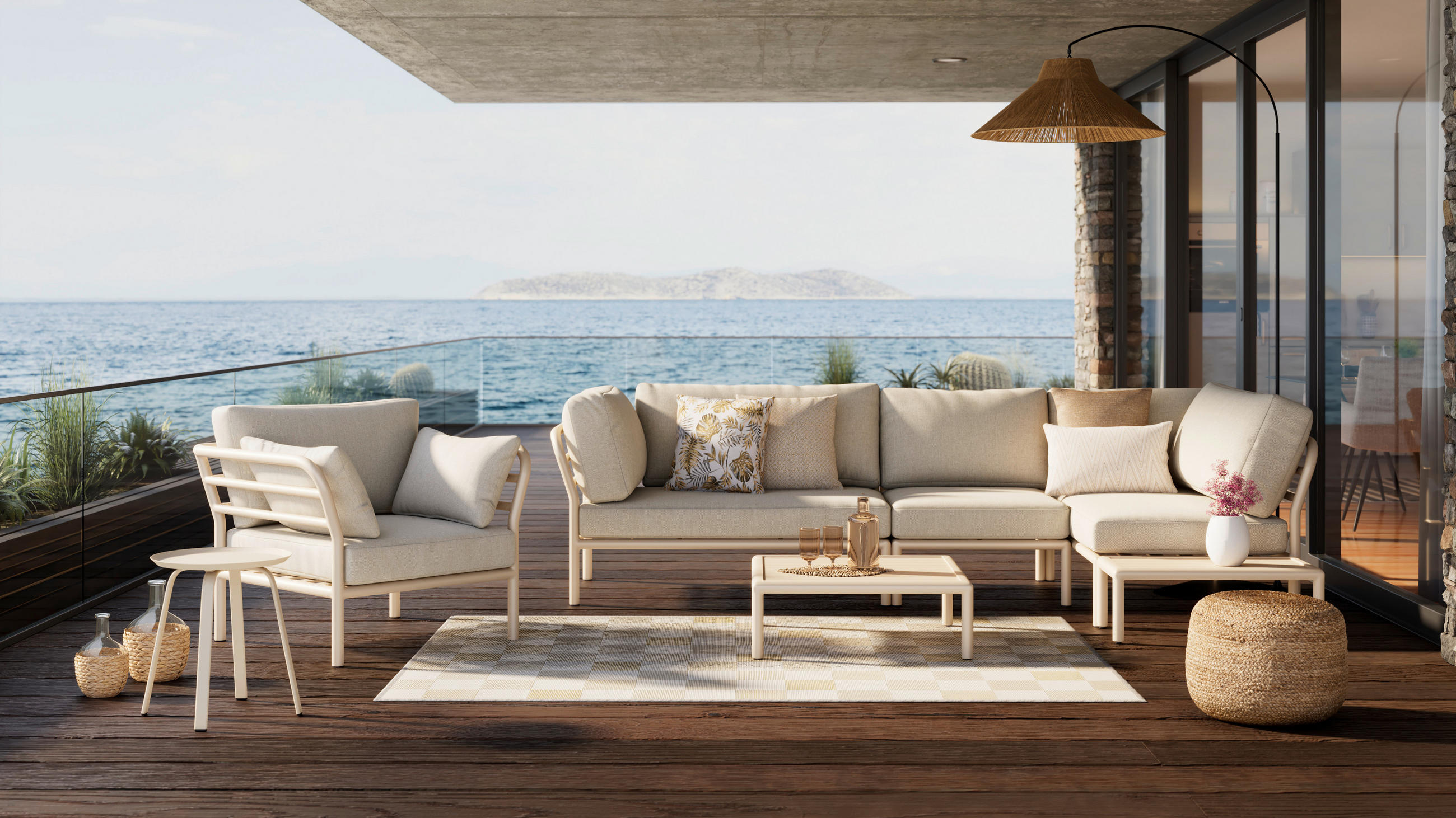 LOUNGEGARNITUR Aluminium  - Sandfarben/Beige, Design, Textil/Metall (289/69/169cm) - Amatio