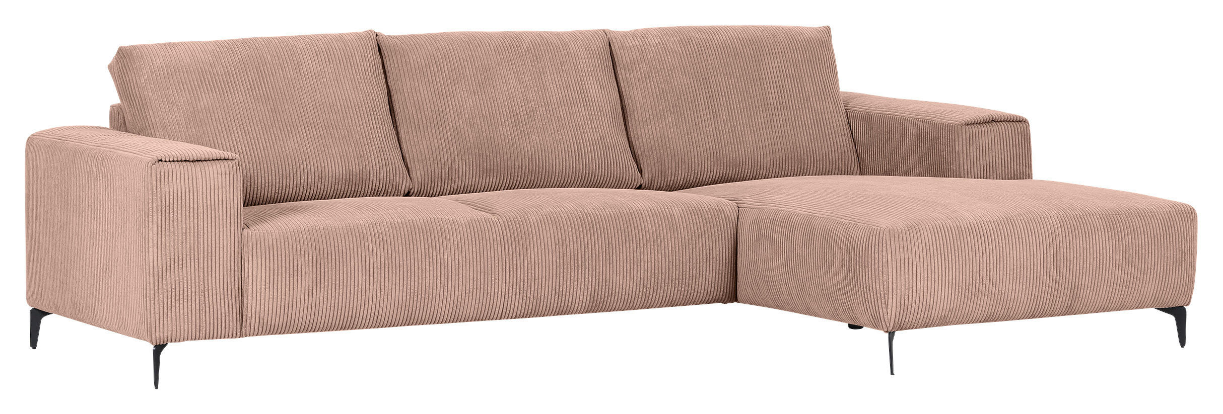 ECKSOFA Altrosa Cord  - Schwarz/Altrosa, KONVENTIONELL, Textil/Metall (170/285cm) - Carryhome