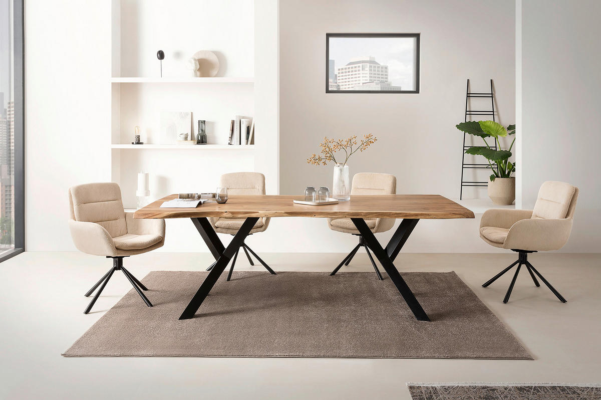ESSTISCH in Holz 220/110/76,5 cm  - Schwarz/Naturfarben, MODERN, Holz/Metall (220/110/76,5cm) - Livetastic
